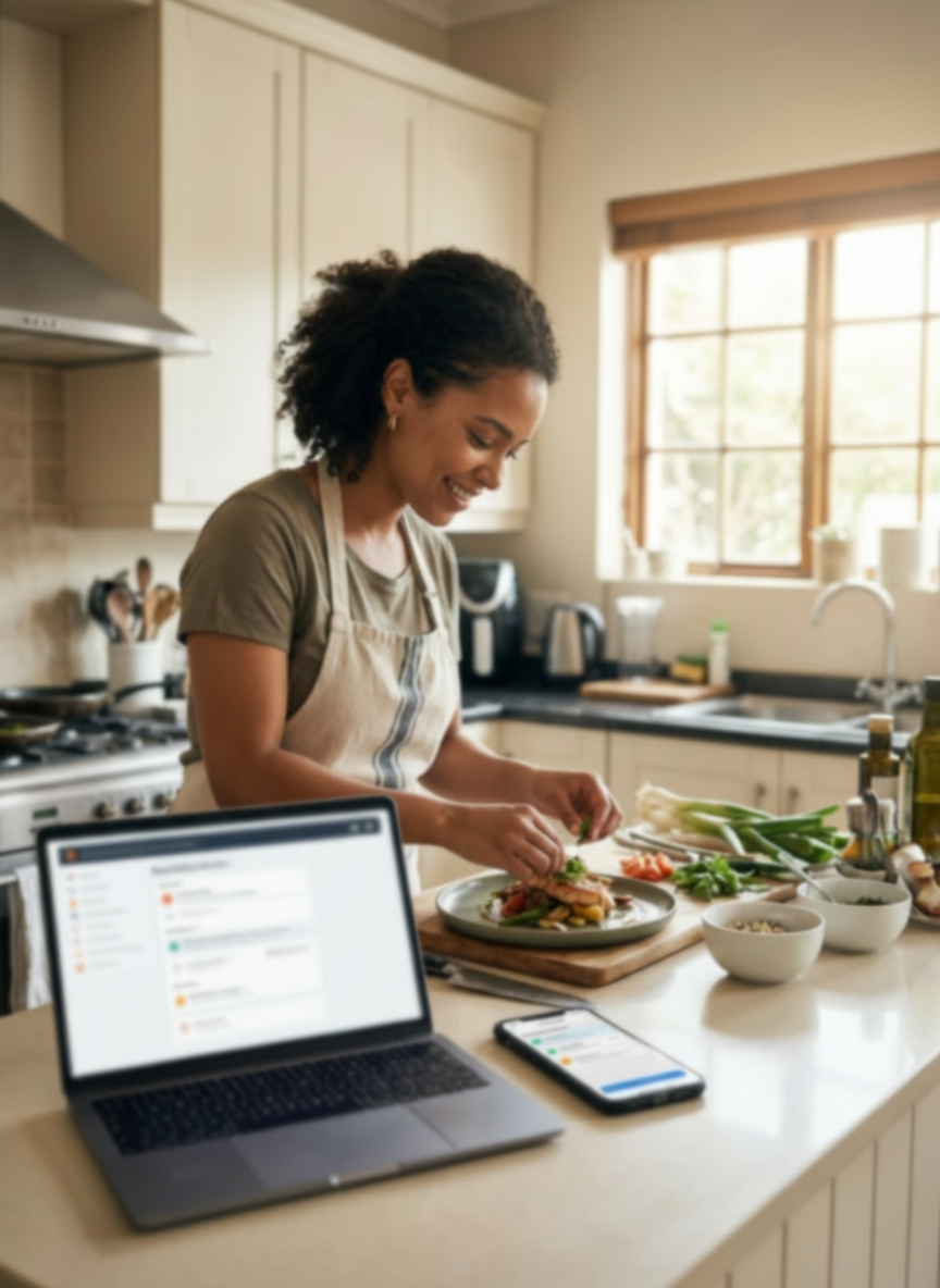 Home chef preparing food in her kitchen